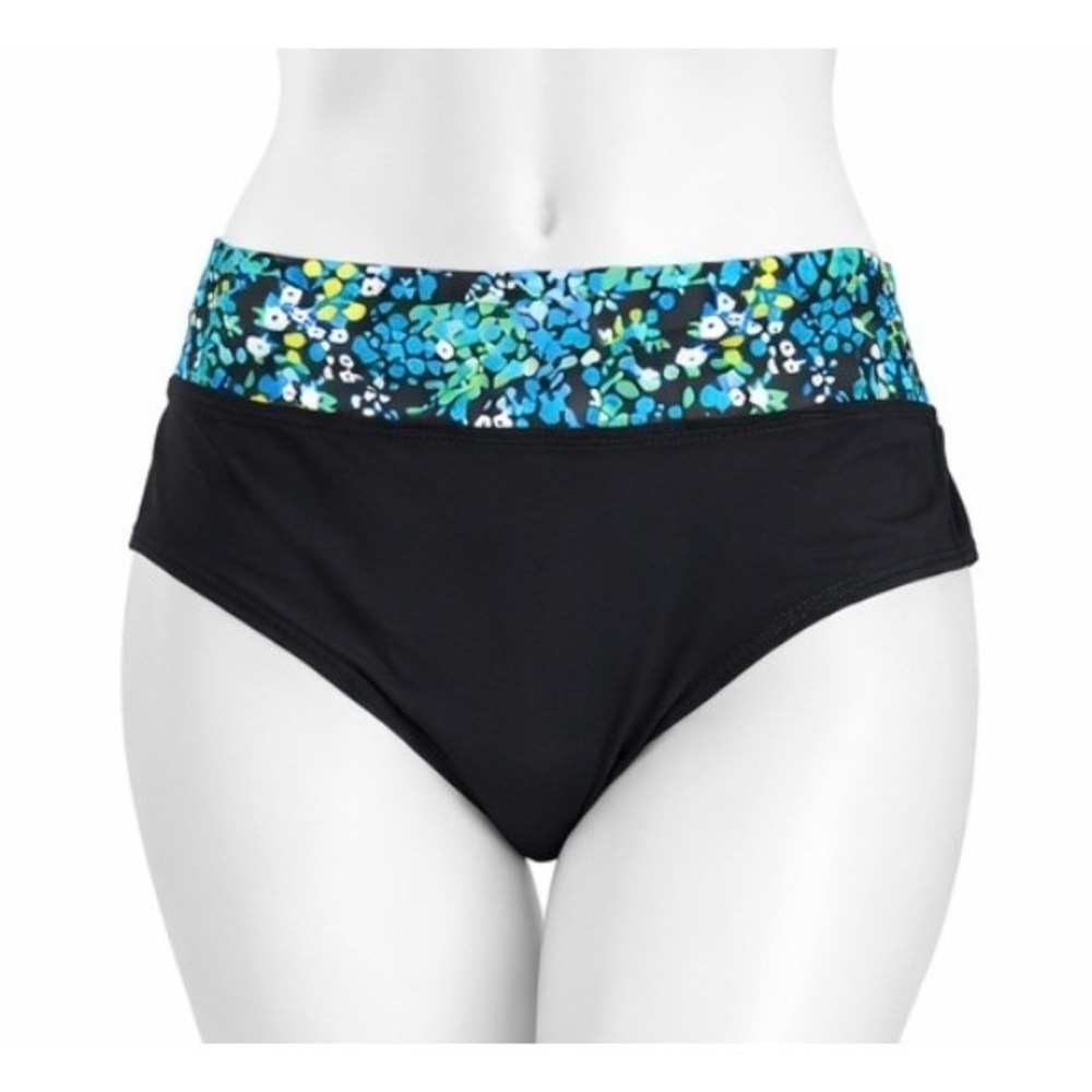 Maidenform Bikini Bottoms XL Black‎ Floral Waist NWT Womens Swimwear